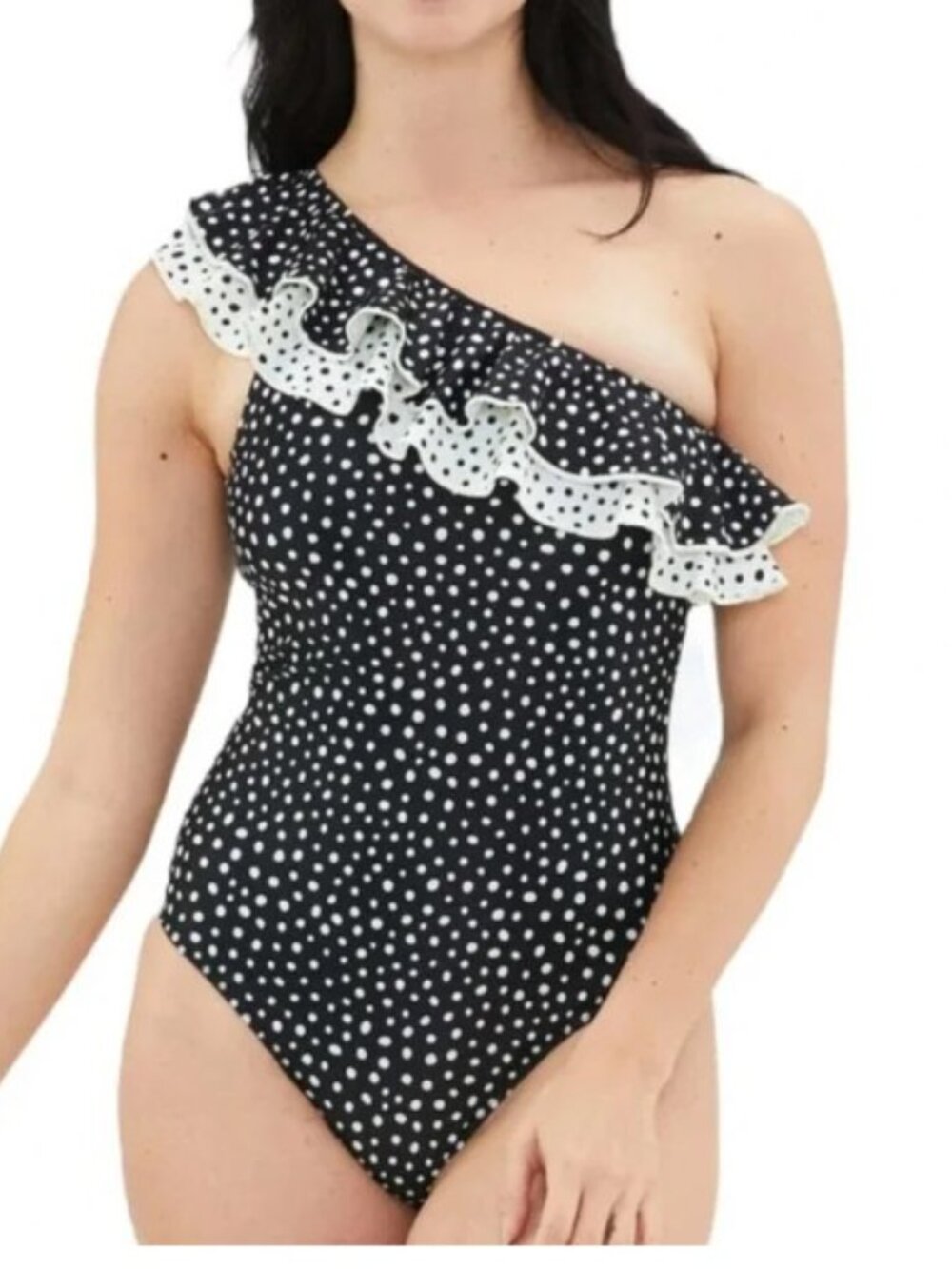 Summersalt Brand Women's size 4 B/W Ruffle Sidestroke One Shoulder Swimsuit NWT